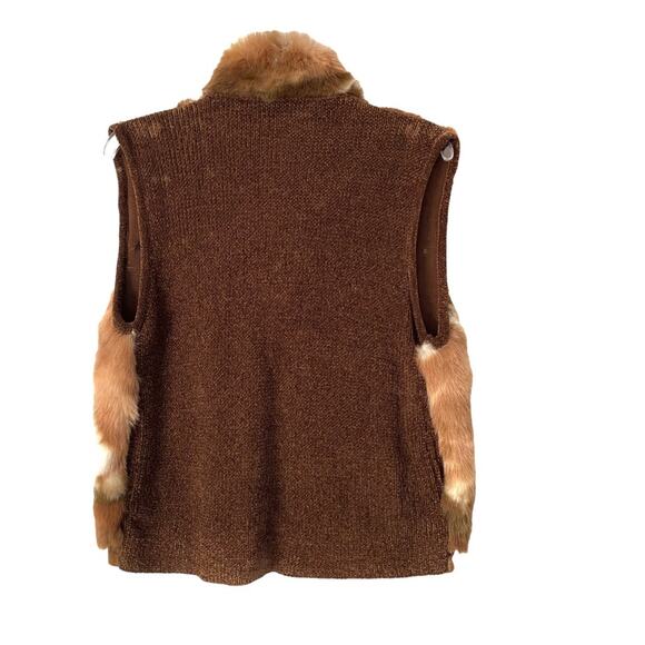 Vintage Boho Faux Fur Grommet Suede Trim  Chenille Back Zipper Vest Medium - Picture 5 of 7